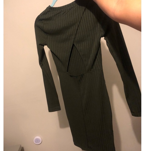 Olive ribbed long sleeve dress - Picture 3 of 4